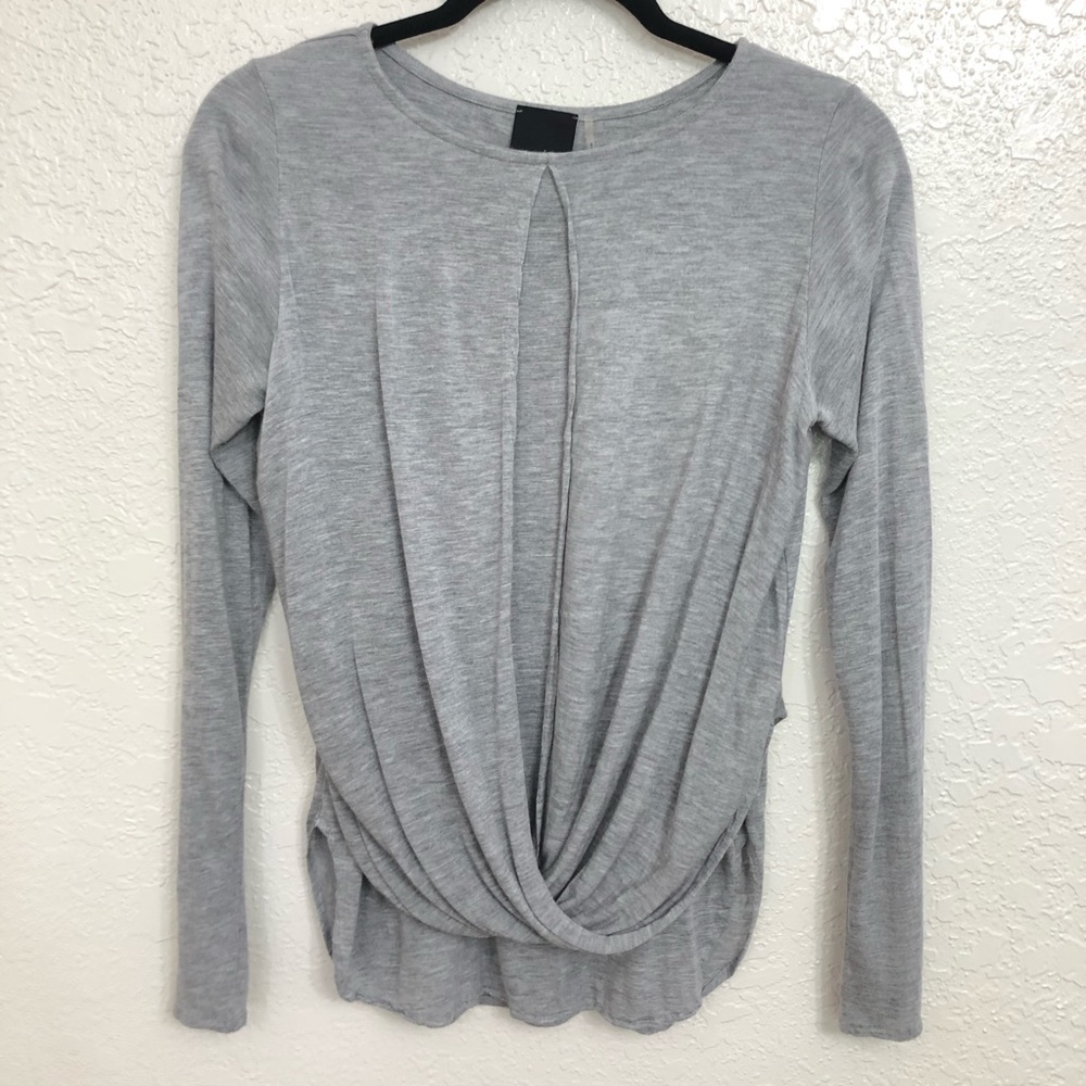Gray Long Sleeve Heather Twist Front Top